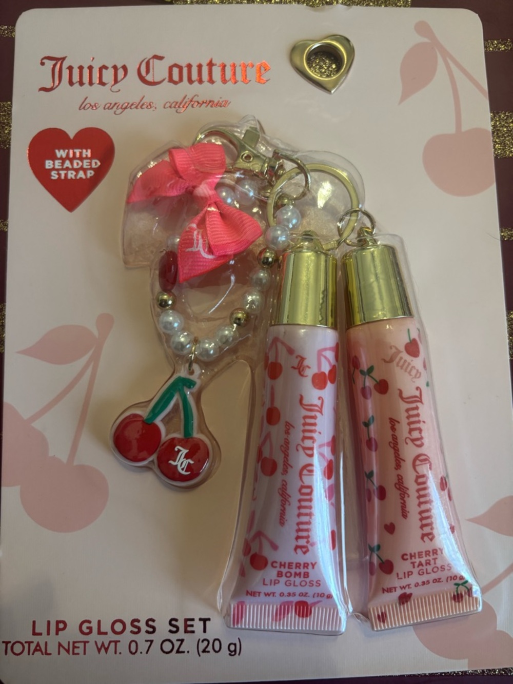 Juicy Couture Cherry Lip Gloss Set - Pink, Red & Gold